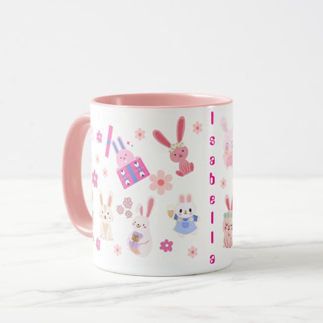 Mug Nouvel An chinois floral mignon du lapin Nom (Devant gauche)
