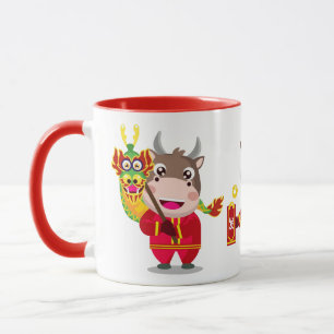 Mug Nouvel An chinois mignon du trio Ox