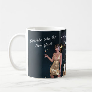 Mug Nouvel An Fille de la Soirée en Robe Séquinée