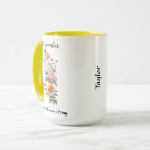 Mug Novembre Fleur de naissance Chrysanthème et pivoin