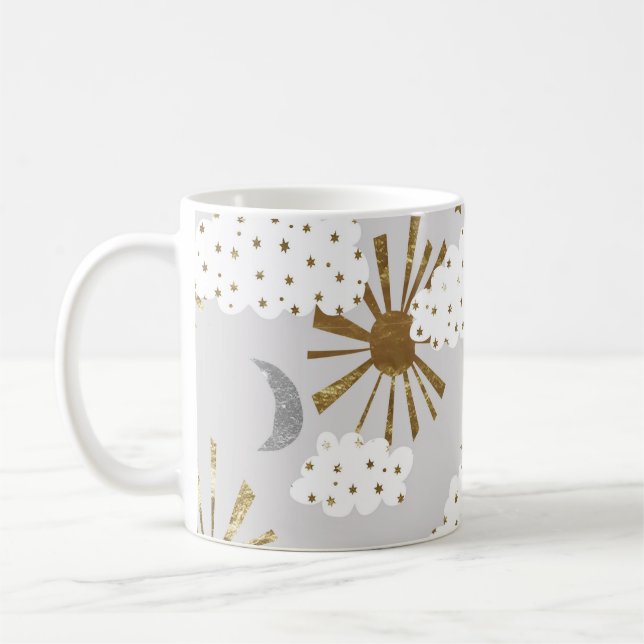 Mug Nuages, soleil, lune, motif minimaliste. (Gauche)