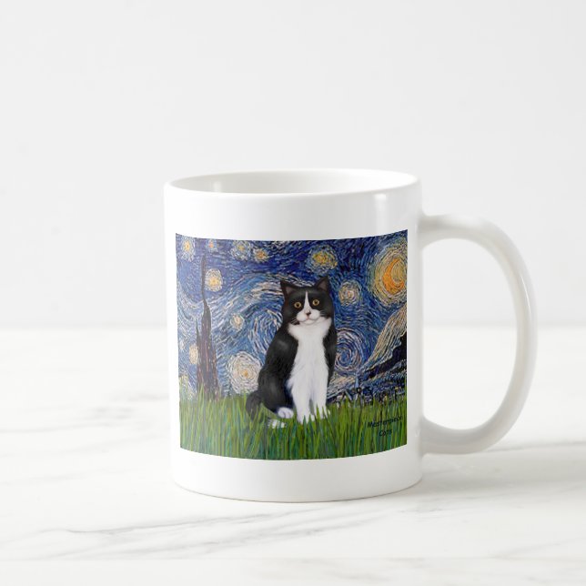 Mug Nuit étoilée - Chat noir et blanc (Droite)
