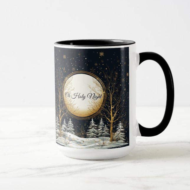 Mug Nuit Sainte Noël Pins d'Or Noir Arbres (Droite)
