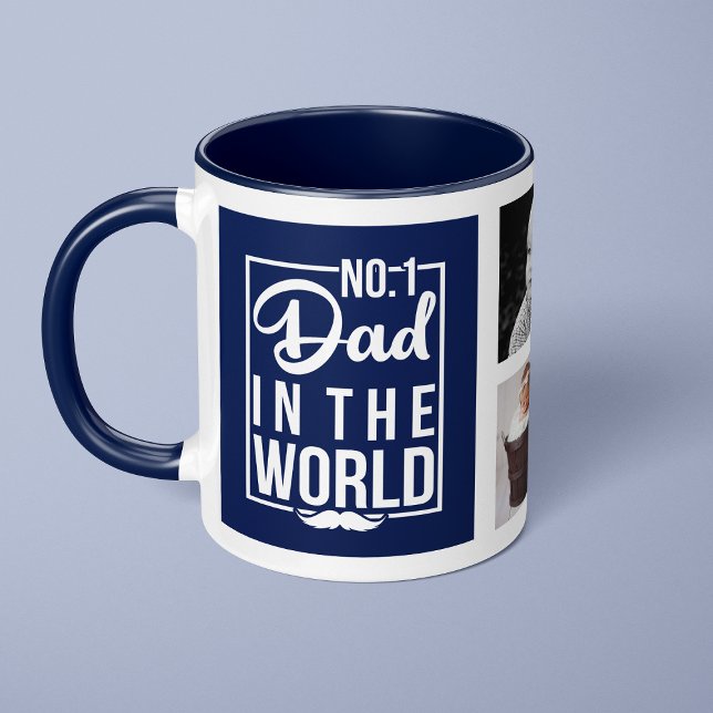 Mug Numéro Un Papa Marine Bleu Photo Collage Personnal (Créateur téléchargé)