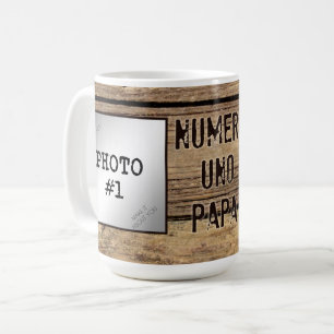Mug Numero Uno Papa en photos rustiques à cadre de boi