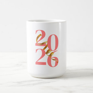 Mug Números 2026 en Coral con Lazo Dorado Flotante