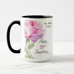 Mug Nun Custom Name 75e Anniversaire Rose Rose Pink