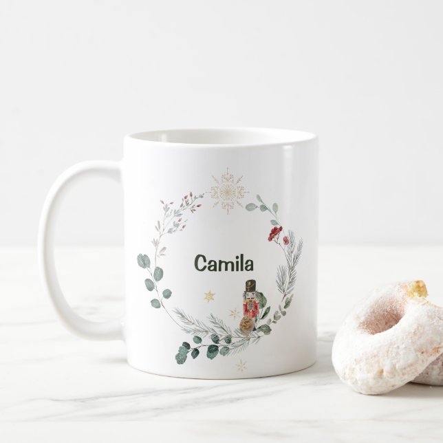 Mug Nutcracker aquarelle botanique joli Noël (Avec donut)