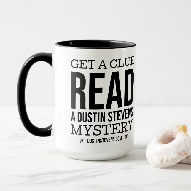 Mug Obtenez un indice, lisez le mystère de Dustin Stev (Avec donut)