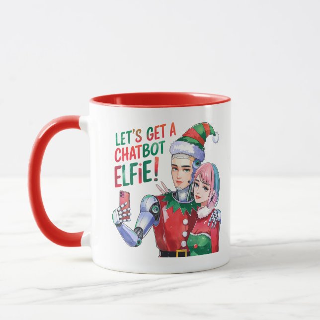 Mug 🤖 Obtenons un Chatbot Elfie Mèmes de Noël amusant (Gauche)