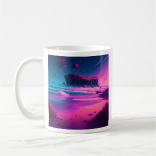 Mug Océan rose et palmiers Art numérique