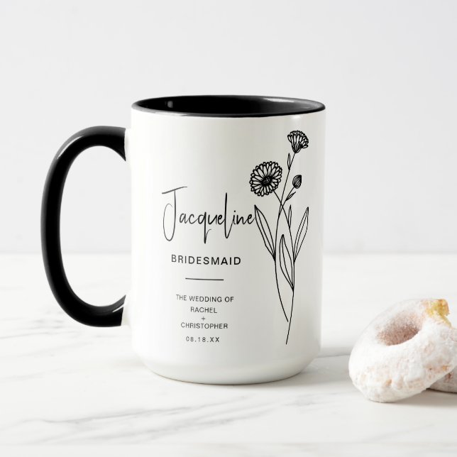 Mug Octobre Bridesmaid | Fleur de naissance Pot Marigo (Avec donut)