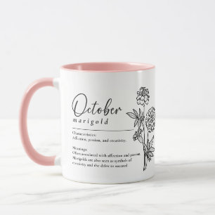 Mug Octobre Mois de naissance Fleur Marigold Minimalis