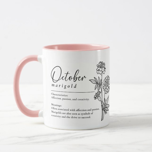 Mug Octobre Mois de naissance Fleur Marigold Minimalis (Gauche)