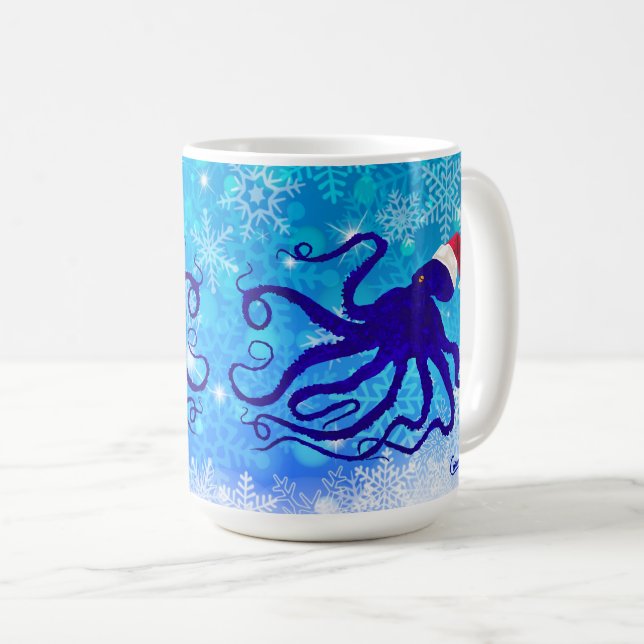 Mug Octopus de Noël bleu - 15 oz.Mug (Devant droit)