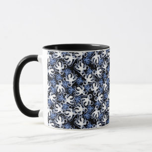 Mug Octopus noir, blanc et bleu Motif sans couture