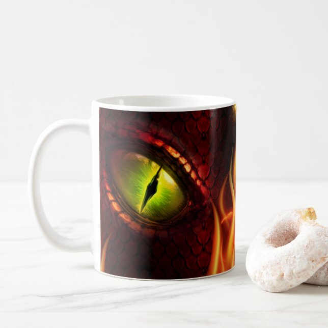 Mug Oeil Dragon Rouge & Feu Café Personnalisé Mug, Cou (Avec donut)