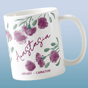 Mug Œillet personnalisé avec nom de naissance de janvi