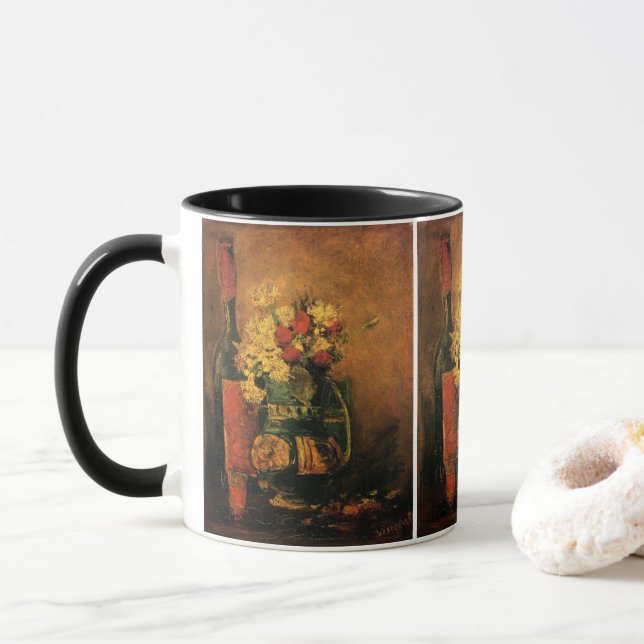 Mug Oeillets, Roses et une bouteille de Vincent van Go (Avec donut)