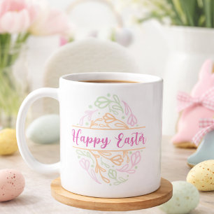 Mug Œuf de Pâques Floral Rose Pastel Vert Joyeuses Pâq