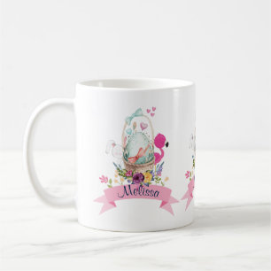 Mug Oeuf mou, Flamant rose rose et lapin, /w Ruban