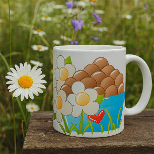 Mug Oeufs en Bleu avec Fleurs et Coeur