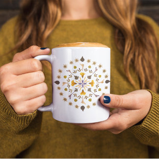Mug Œuvre d'art botanique au mandala de fleurs pressée
