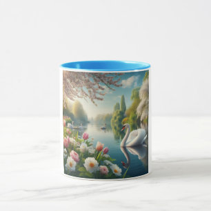Mug OEuvre d'art printanière du lac des cygnes floraux