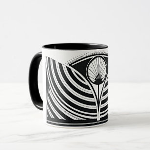 Mug Oeuvre florale noire et blanche stylisée