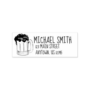 Mug of Beer Ale Bottoms Up Cheers Address Rubber Stamp