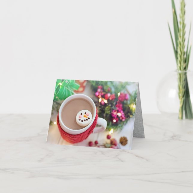 Mug of Christmas Cocoa, Snowman Marshmallow Card (Front)