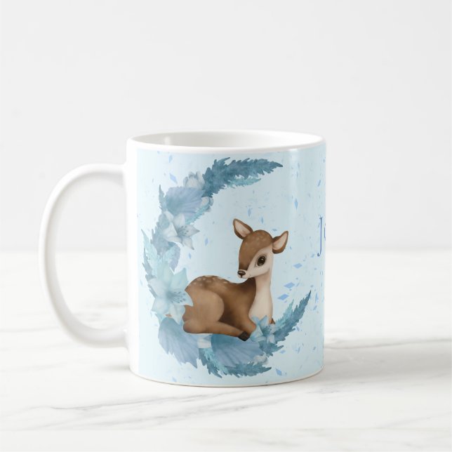 Mug Oh, cerf adorable Bambi bleu Fleurs Nuages Poussiè (Gauche)