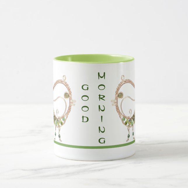 Mug - Oiseau à fil avec pierres vertes (Centre)