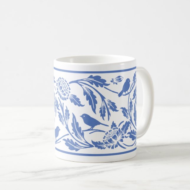 Mug Oiseau bleu et blanc et boue de fleurs (Devant droit)