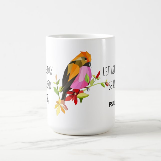 Mug Oiseau-chanteur peint, w Verse du psaume 118:24 (Centre)