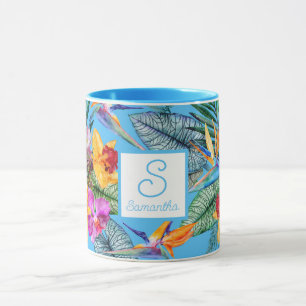 Mug Oiseau de Paradis Et Orchidée Été Bleu