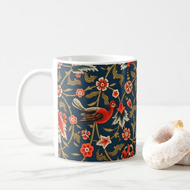 Mug Oiseau et fleurs Perse Motif bleu rouge (Avec donut)
