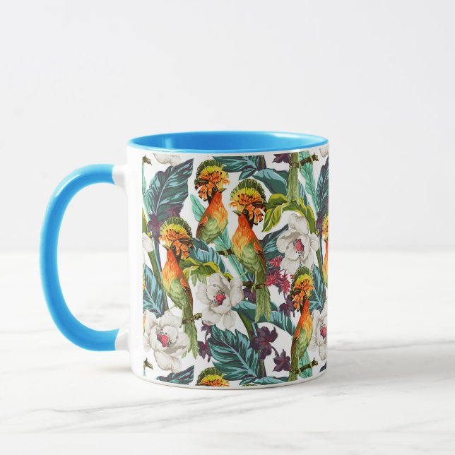 Mug Oiseau et motif de fleur exotique (Gauche)