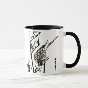 Mug Oiseau japonais sur une branche - noir et blanc