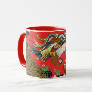 Mug Oiseau Phoenix Rouge Vintage Art Japonais G.A. Aud