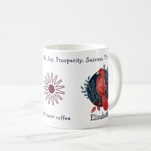 Mug Oiseau Rouge Sur Arrière - plan Bleu. Unique Et Dr