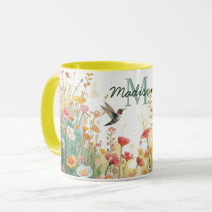 Mug Oiseaux aquarelle de printemps Monogramme floral F