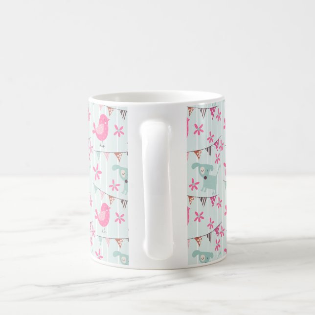 Mug Oiseaux, Chiens, Bannières, Fleurs (Poignée)