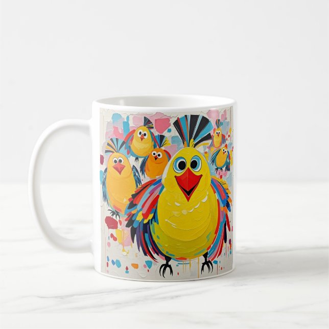 Mug Oiseaux coloré art abstrait gras géant mignon drôl (Gauche)