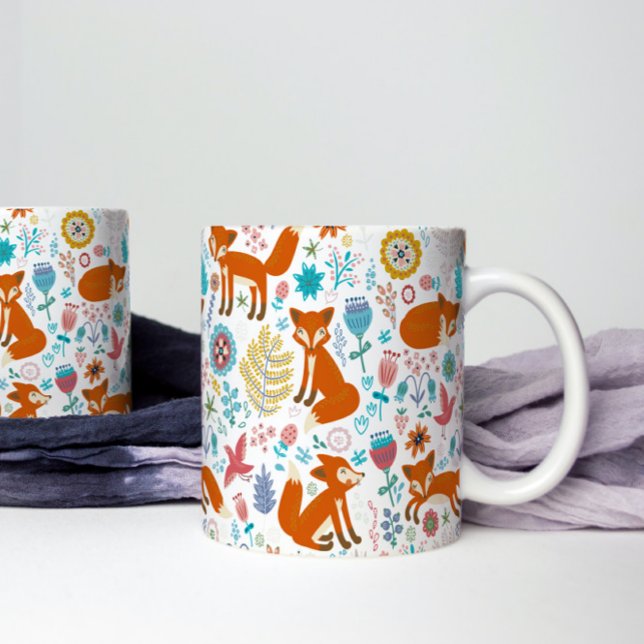Mug Oiseaux colorés Fleurs et renards Motif (Créateur téléchargé)