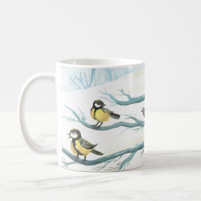 Mug Oiseaux dans la neige blanche hiver (Gauche)