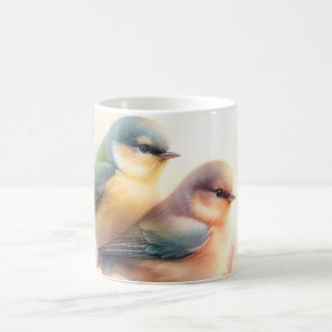 Mug Oiseaux de l'amour doux pastel de printemps Fleurs