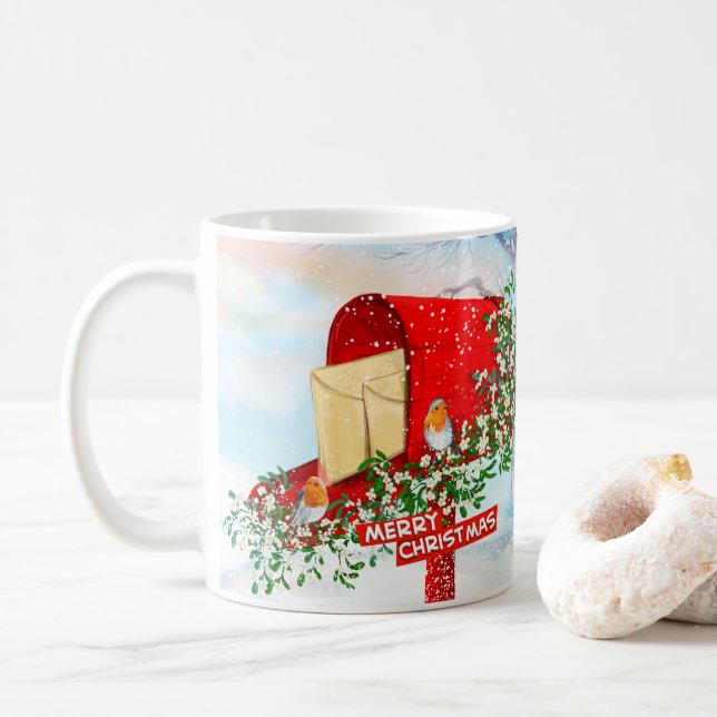 Mug Oiseaux De Noël D'Hiver Et Boîte Rouge (Avec donut)