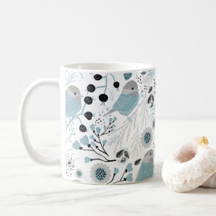 Mug Oiseaux de poulet Fleurs gris bleu mignonnes Berri
