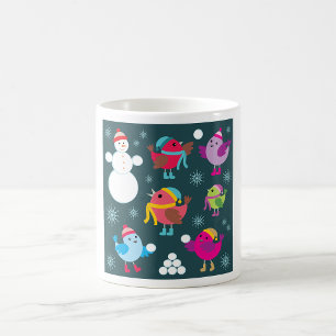 Mug Oiseaux d'hiver Jouer dans la neige avec Snowman